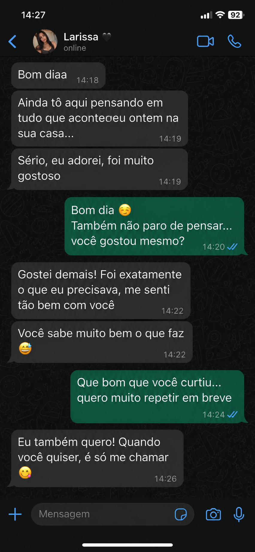 Print de conversa no WhatsApp dentro do celular